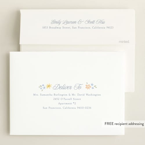 This is a bouquet birth announcements with standard by Robert and Stella called petite garden printing on recycled smooth signature in standard