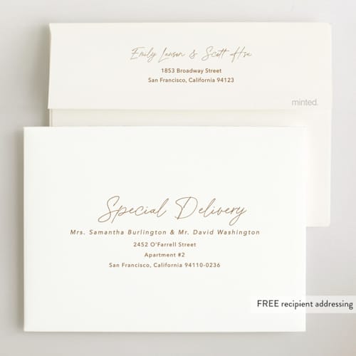 This is a rust birth announcements with standard by Stacey Meacham called swaddle printing on recycled smooth signature in standard
