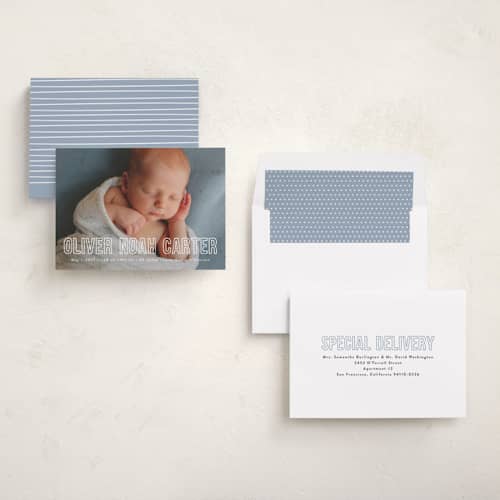 This is a glacier birth announcements with standard by Susan Asbill called little name printing on recycled smooth signature in standard