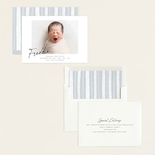 This is a dove birth announcements with standard by Paula Pecevich called nickname printing on recycled smooth signature in standard