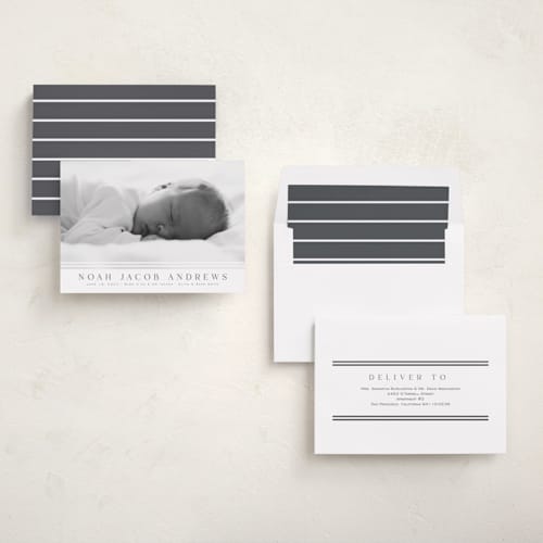 This is a cloud birth announcements with standard by Nicole Walsh called minimalist stripes printing on recycled smooth signature in standard