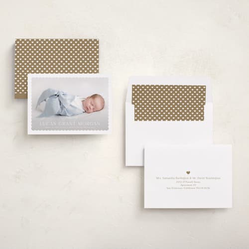 This is a icing birth announcements with standard by Yaling Hou Suzuki called first glimpse printing on recycled smooth signature in standard