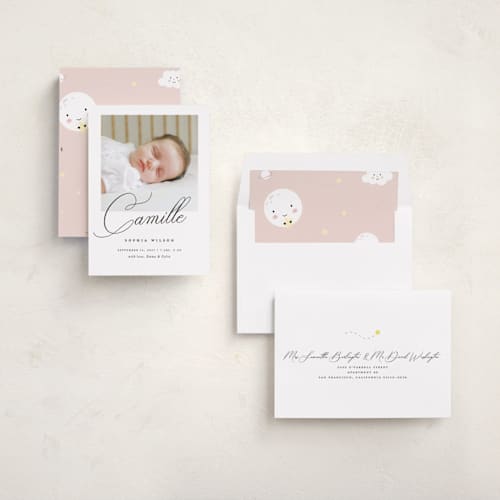 This is a ebony birth announcements with standard by Benita Crandall called the script printing on recycled smooth signature in standard