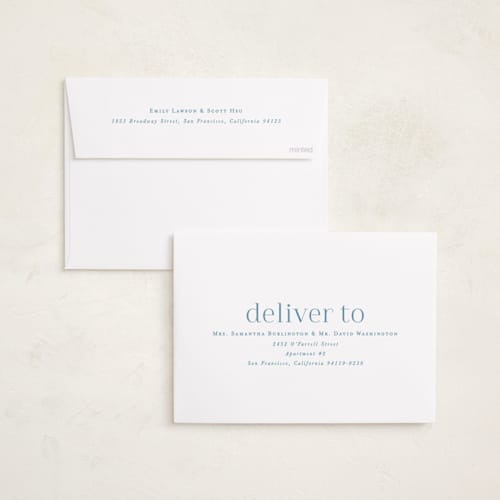 This is a sky blue birth announcements with standard by Hooray Creative called meet charley printing on recycled smooth signature in standard
