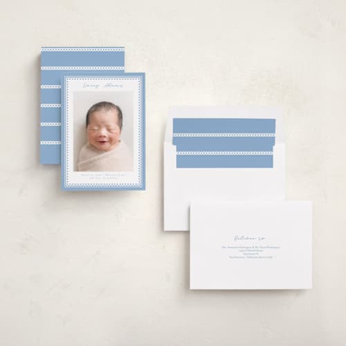 This is a sky birth announcements with standard by Nicole Walsh called stitched frame printing on recycled smooth signature in standard