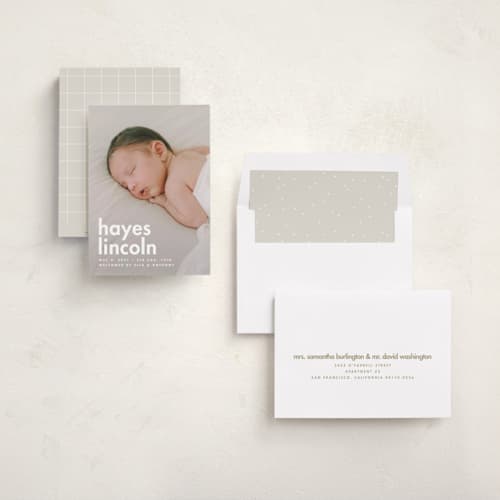 This is a cloud birth announcements with standard by Ellen Schlegelmilch called hayes printing on recycled smooth signature in standard