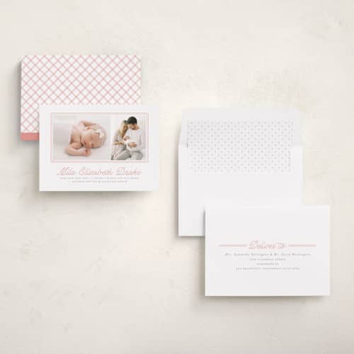 This is a melon birth announcements with standard by Laura Hankins called byline printing on recycled smooth signature in standard