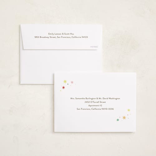 This is a strawberry birth announcements with standard by Megan Davis called constellation printing on recycled smooth signature in standard