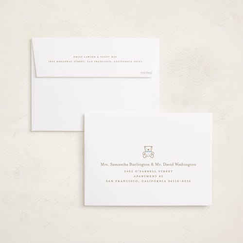 This is a baby birth announcements with standard by mo kelley called teddy printing on recycled smooth signature in standard