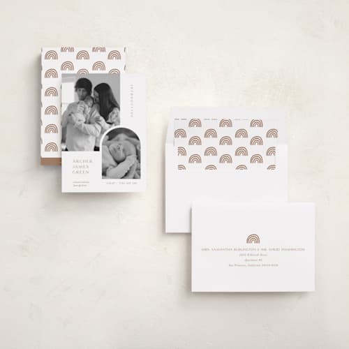 This is a cotton birth announcements with standard by Robin Ott called modern inset printing on recycled smooth signature in standard