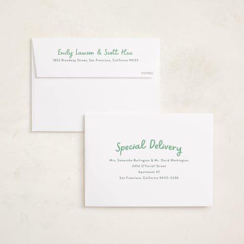 This is a clover birth announcements with standard by Megan Davis called jolly good printing on recycled smooth signature in standard