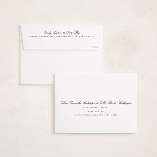 This is a powder birth announcements with standard by Carolyn MacLaren called formal classic printing on recycled smooth signature in standard