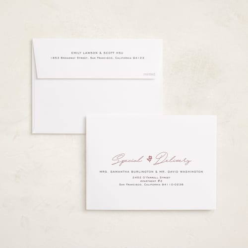This is a petal birth announcements with standard by Melissa Egan of Pistols called prim printing on recycled smooth signature in standard
