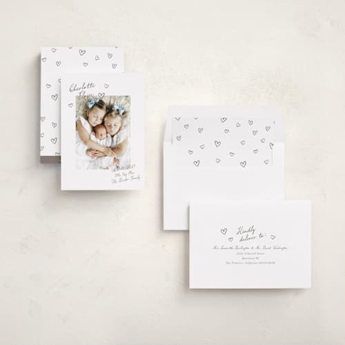 This is a sand birth announcements with standard by Pixel and Hank called written printing on recycled smooth signature in standard