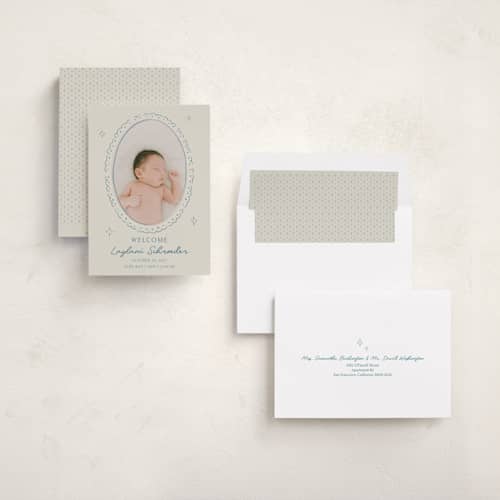 This is a deep pond birth announcements with standard by Zove Ahhh called doodle frame printing on recycled smooth signature in standard