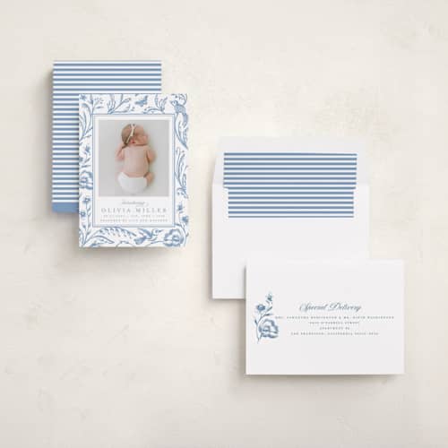 This is a cloud birth announcements with standard by Teju Reval called dreamy garden printing on signature in standard