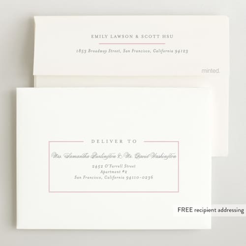 This is a blush birth announcements with standard by Lauren Chism called simply serene printing on recycled smooth signature in standard