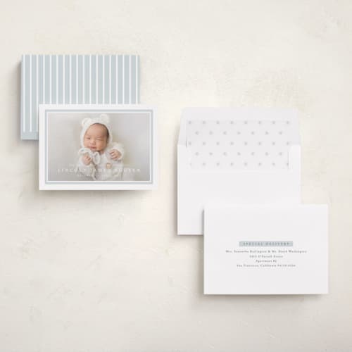 This is a soft sky birth announcements with standard by Olivia Raufman called tailored frame printing on recycled smooth signature in standard
