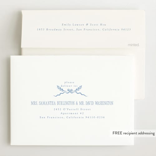 This is a sky birth announcements with standard by Corinne Malesic called crest printing on recycled smooth signature in standard