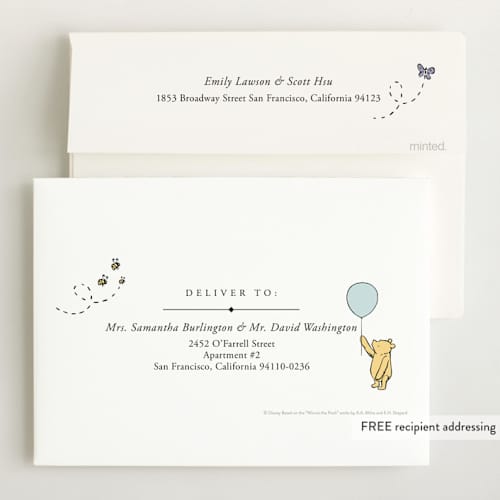 This is a cloud birth announcements with standard by Heather Schertzer called disney sweetest adventure printing on recycled smooth signature in standard