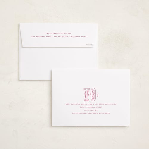 This is a candy birth announcements with standard by Kamala Nahas called filigree monogram printing on recycled smooth signature in standard