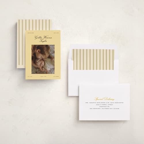 This is a banana birth announcements with standard by Ekko Studio called goldie printing on recycled smooth signature in standard