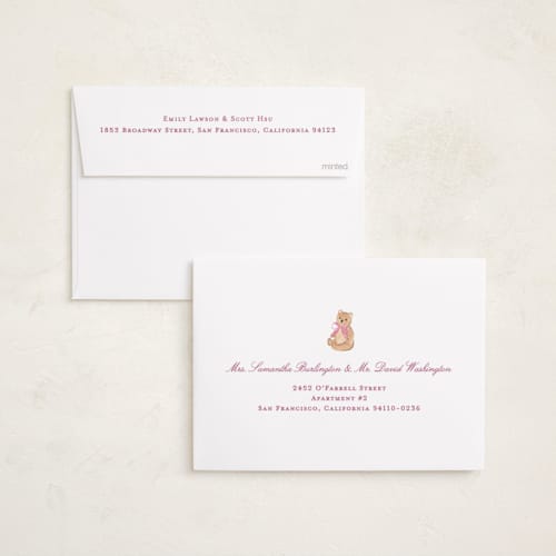 This is a ballet birth announcements with standard by Sarah Knight called bow printing on recycled smooth signature in standard