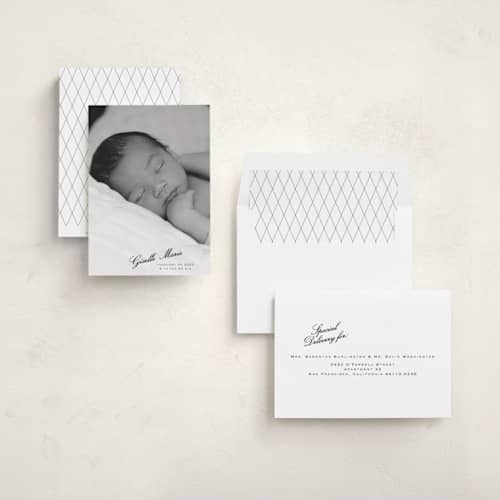 This is a galaxy birth announcements with standard by Tamara Hilje called slanted printing on recycled smooth signature in standard
