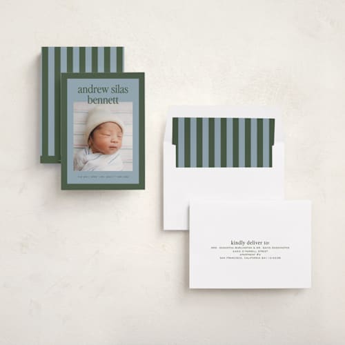 This is a fern birth announcements with standard by Kelly Watkins called classic color printing on recycled smooth signature in standard