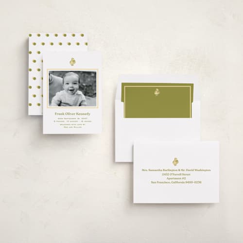 This is a sunshine birth announcements with standard by Megan Davis called ducky printing on recycled smooth signature in standard