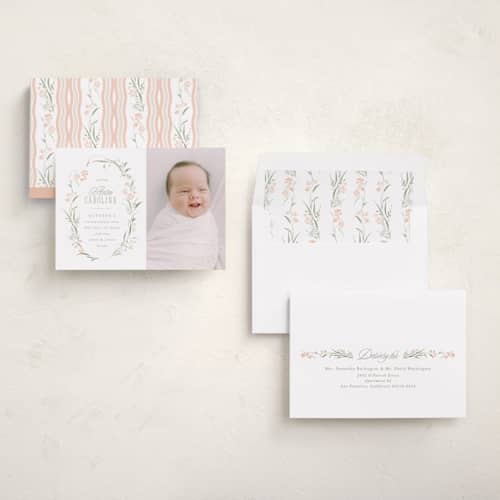 This is a sweet pea birth announcements with standard by Erin L. Wilson called dottie printing on recycled smooth signature in standard