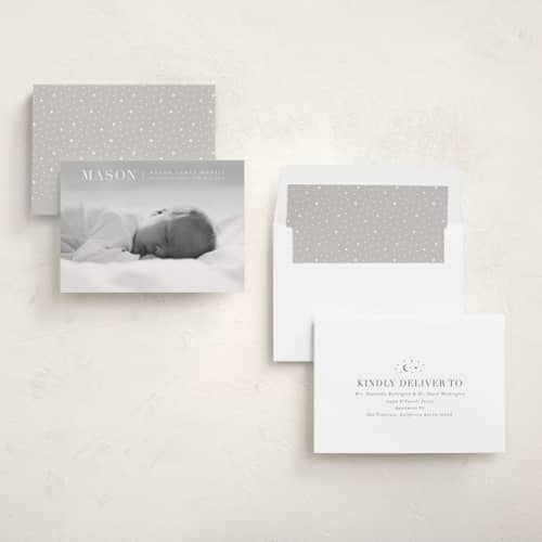 This is a snow birth announcements with standard by Sarah Curry called simply named printing on recycled smooth signature in standard
