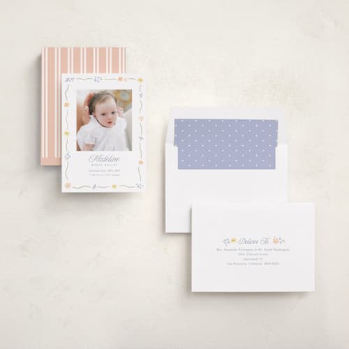 This is a bouquet birth announcements with standard by Robert and Stella called petite garden printing on recycled smooth signature in standard
