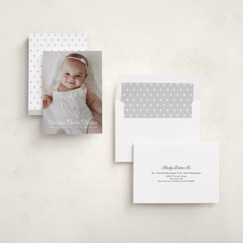 This is a cloud birth announcements with standard by Shirley Lin Schneider called sweet beginning printing on recycled smooth signature in standard