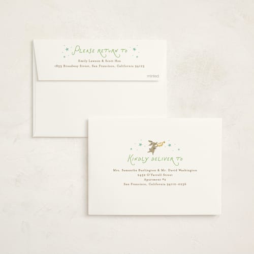 This is a sage birth announcements with standard by Jackie Crawford called woodland jamboree printing on signature in standard
