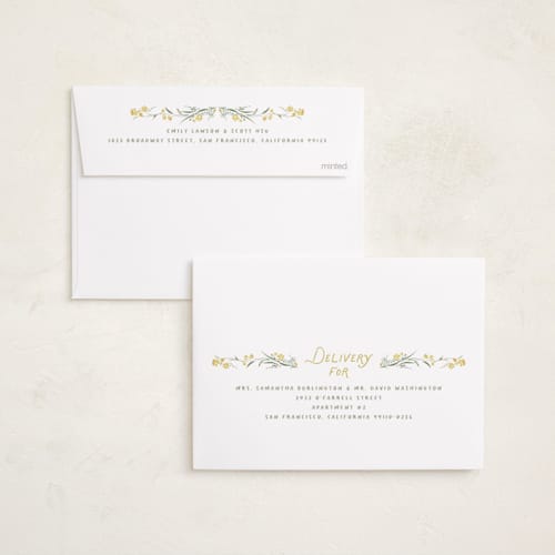 This is a lemon birth announcements with standard by Erin L. Wilson called dainty wreath printing on recycled smooth signature in standard
