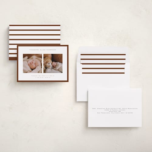 This is a hickory birth announcements with standard by Juneau Designs called pure love printing on recycled smooth signature in standard