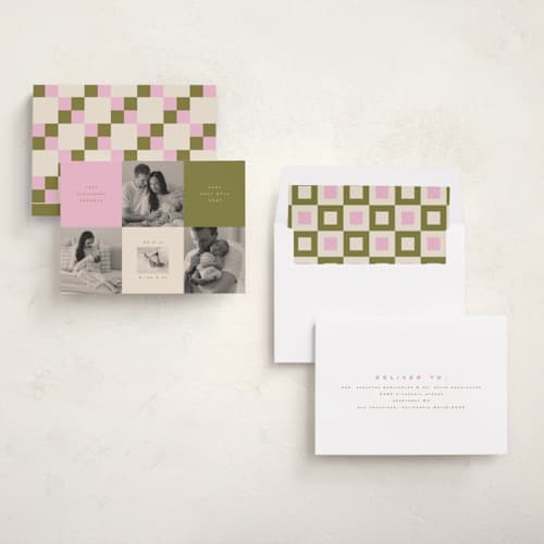 This is a sweet matcha birth announcements with standard by Anastasia Makarova called colorblocks printing on recycled smooth signature in standard