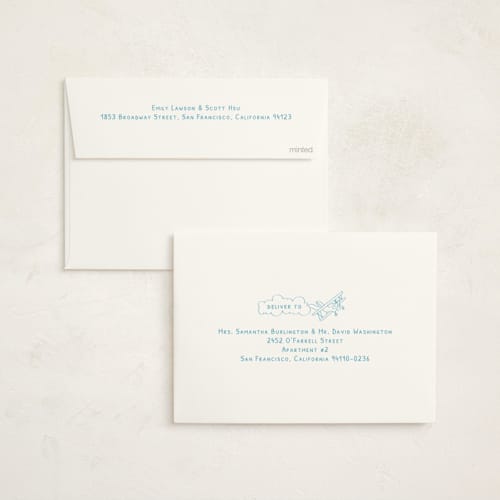 This is a cerulean birth announcements with standard by Paloma Morand Monteil called my little world tour printing on signature in standard