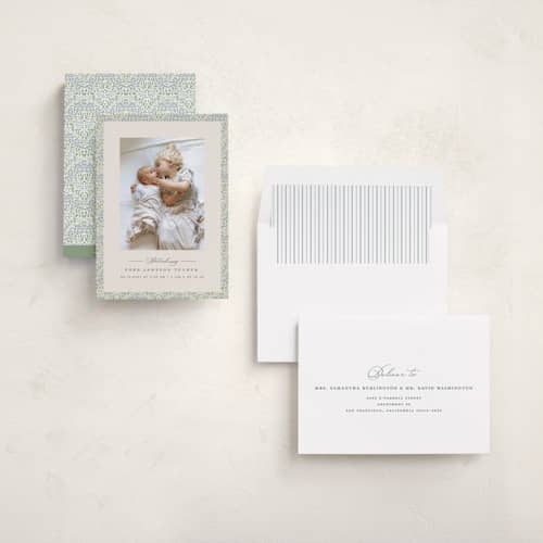 This is a meadow birth announcements with standard by Erica Krystek called parisienne printing on recycled smooth signature in standard