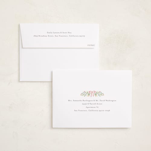 This is a watermelon birth announcements with standard by Katherine Moynagh called sweet monogrammed wreath printing on recycled smooth signature in standard