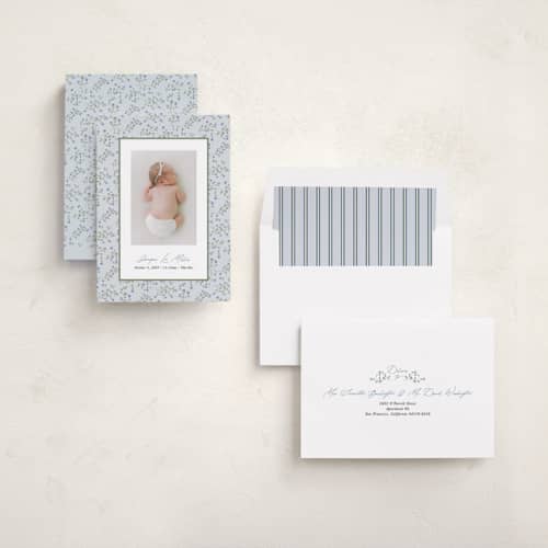 This is a powder birth announcements with standard by Kate Ahn called ditsy floral frame printing on recycled smooth signature in standard