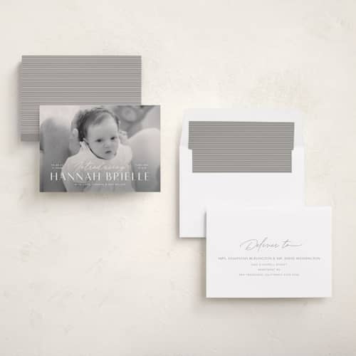 This is a snow birth announcements with standard by Michelle Taylor called typographic mix printing on recycled smooth signature in standard