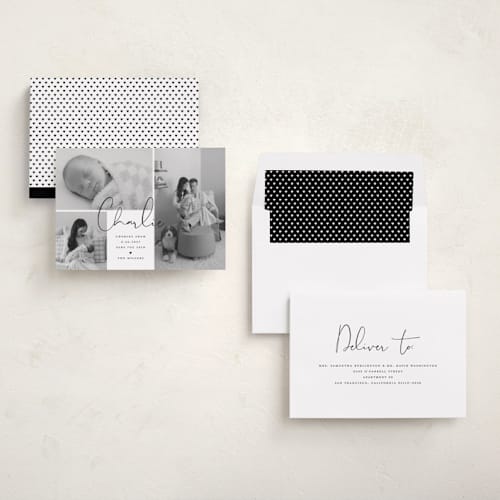 This is a night birth announcements with standard by Michelle Taylor called trio of love printing on recycled smooth signature in standard