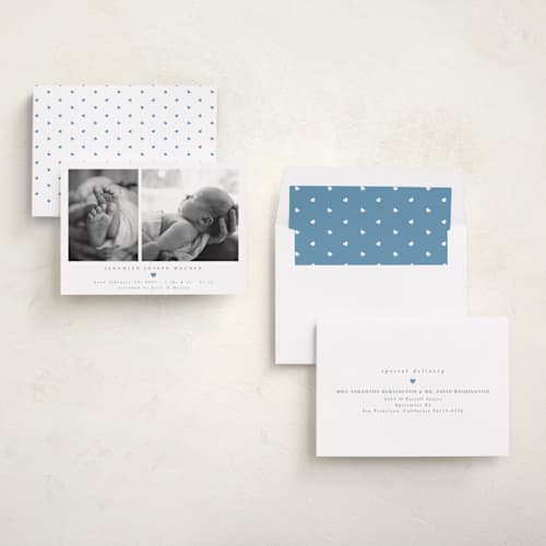 This is a sky birth announcements with standard by Emily Sabol Goss called effortless printing on recycled smooth signature in standard