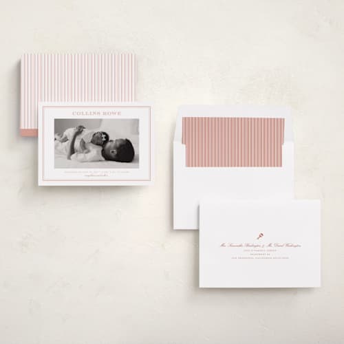 This is a ballet slipper birth announcements with standard by Stacey Meacham called engraved printing on recycled smooth signature in standard