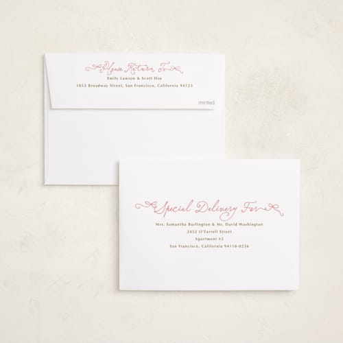This is a flamingo birth announcements with standard by Jackie Crawford called tiny bow script printing on recycled smooth signature in standard