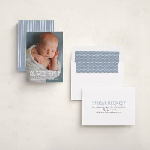 This is a glacier birth announcements with standard by Susan Asbill called little name printing on recycled smooth signature in standard