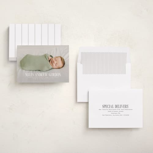 This is a cloud birth announcements with standard by Owl and Toad called simply stated printing on recycled smooth signature in standard