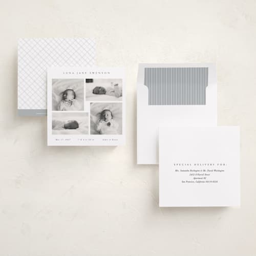 This is a milk birth announcements with standard by Dani Lugato called four photos printing on recycled smooth signature in standard